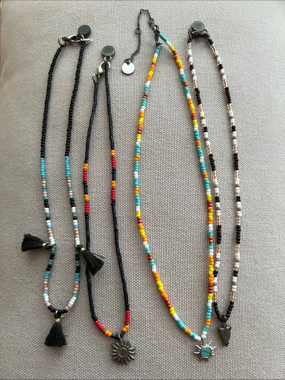 4 Pura Vida Sun Chaser Multicolor Bead Choker Necklaces Arrowhead Tassel